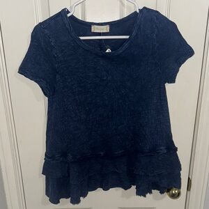 Blue Ruffled Short Sleeve Top